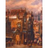 T WELLER (20th Century), framed oil on panel ,signed, figures in busy market street scenes. 24 cm