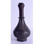 A CHINESE QING DYNASTY BRONZE GARLIC NECK VASE decorated with motifs in the archaic motifs. 22 cm
