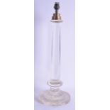 A LARGE VICTORIAN CARVED GLASS CANDLESTICK converted to a lamp. Glass 46 cm high.
