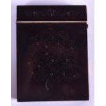 A REGENCY CARVED TORTOISESHELL CARD CASE silver pique work inlaid with a seaweed like panel. 7.75 cm