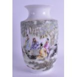 A CHINESE EGG SHELL PORCELAIN VASE bearing Yongzheng marks to base, painted with scholars within a