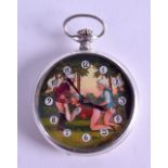 AN UNUSUAL CONTINENTAL 'EROTIC' GENTLEMANS POCKET WATCH depicting three figures staging a dirty