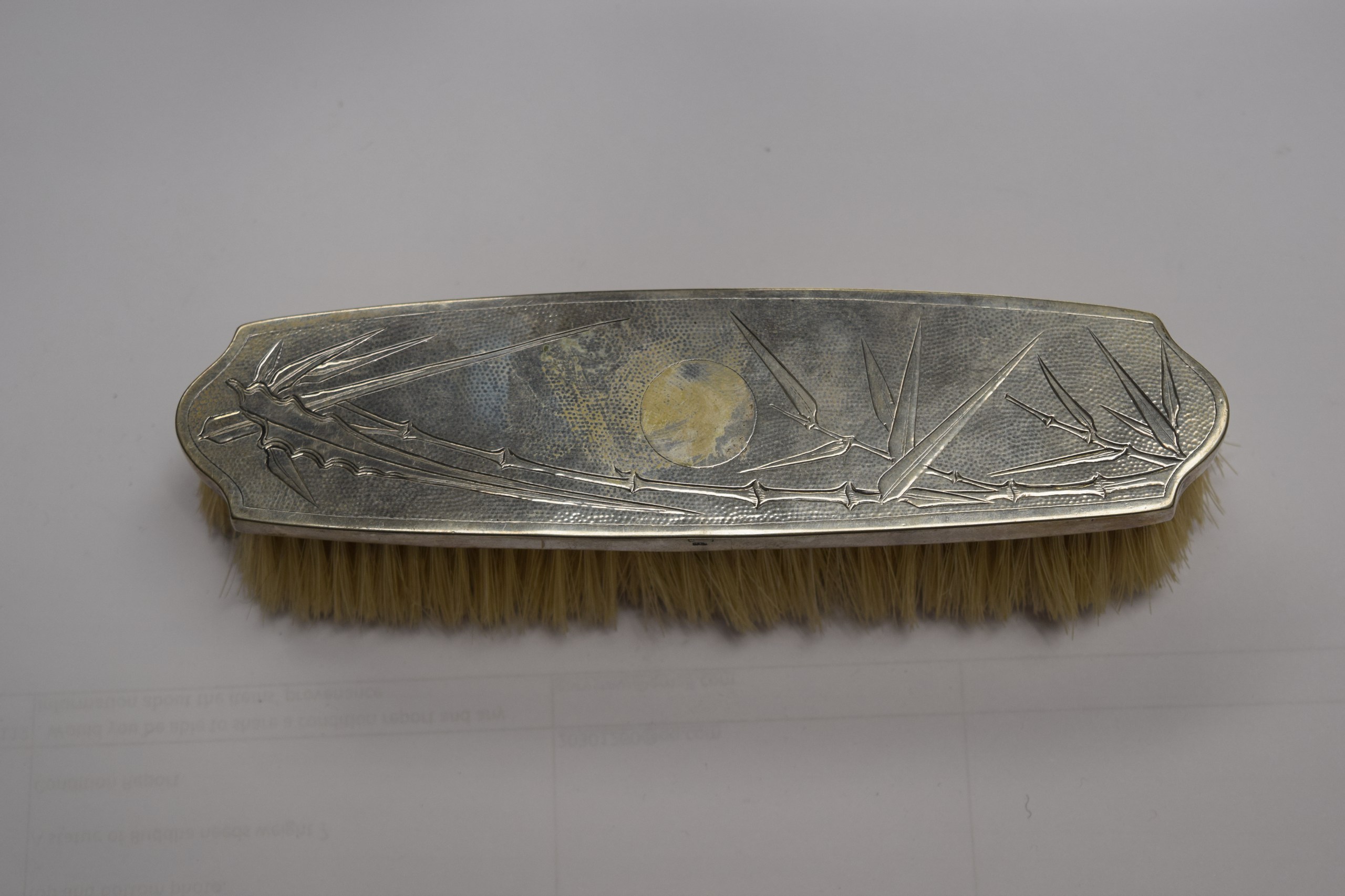 A LATE 19TH CENTURY CHINESE EXPORT DRESSING TABLE SET comprising of two brushes and mirror, - Image 7 of 8