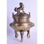 A LATE 19TH CENTURY CHINESE POLISHED BRASS CENSER AND COVER decorate with birds and foliage. 25.5 cm