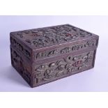 A RARE LATE 19TH CENTURY JAPANESE MEIJI PERIOD CARVED WOOD CASKET unusually overlaid in mixed