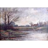 BRITISH SCHOOL (19th Century), framed oil on canvas, unsigned, impressionist river landscape. 24.5