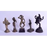 A GROUP OF FIVE 18TH/19TH CENTURY INDIAN BRONZE BUDDHISTIC FIGURES modelled in various pursuits.