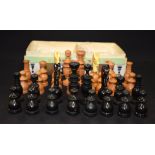 AN EATERN EUROPEAN BOXED CHESS SET, of plain form. King height 7 cm.