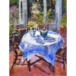 VIVIENNE LUXTON (British), framed oil on board, signed & dated, "the conservatory". 43 cm x 33 cm.