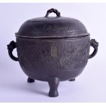 A GOOD 19TH CENTURY JAPANESE MEIJI PERIOD TWIN HANDLED BRONZE CENSER AND COVER with rope twist