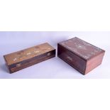 AN EARLY 20TH CENTURY INDIAN IVORY INLAID RECTANGULAR BOX together with a Victorian mother of