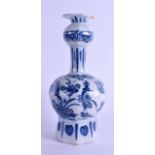 AN 18TH CENTURY DUTCH DELFT BLUE AND WHITE VASE painted with birds and flowers. 23 cm high.