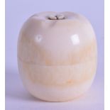 A 19TH CENTURY EUROPEAN CARVED IVORY BOX AND COVER in the form of an apple. 4 cm high.