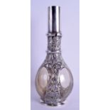 A 19TH CENTURY CHINESE EXPORT SILVER OVERLAID WHISKEY DECANTER overlaid with flowering bamboo and