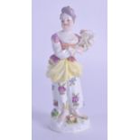 Mid 18th c. Meissen figure of a girl playing a triangle standing on a rocky mound feint small blue