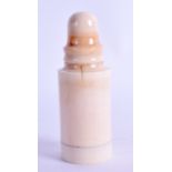 A RARE EARLY 19TH CENTURY CARVED IVORY PERFUME BOTTLE AND STOPPER with glass liner. 12.5 cm high.