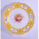 Royal Worcester fine plate painted with fruit including a cut orange, signed Ricketts under a yellow