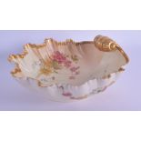 Royal Worcester large blush ivory and gold seashell painted with flowers inside and out dated