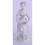 18th c. Derby good figure of a girl holding a basket of flowers. 18.5cm High