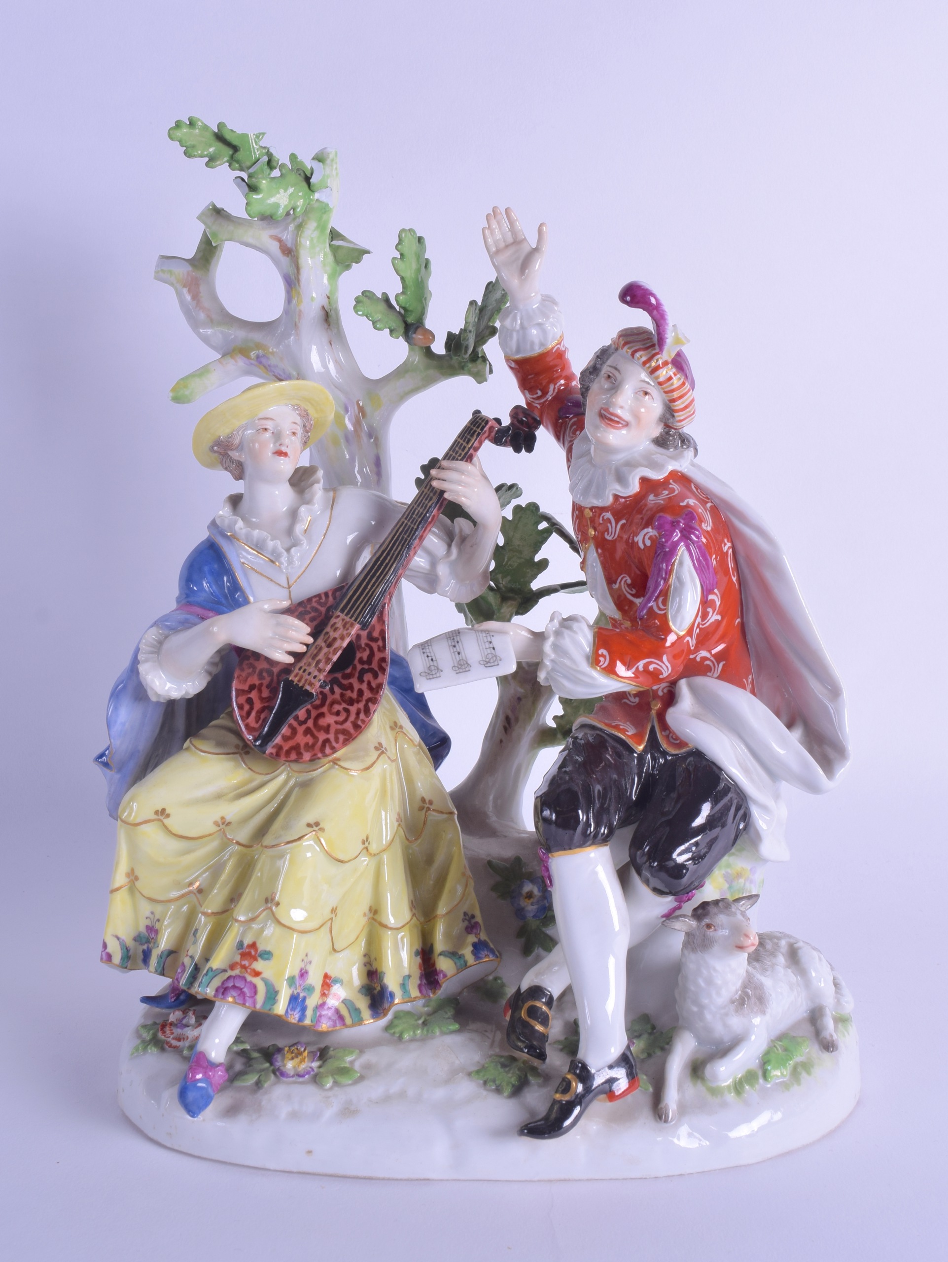 A LARGE 19TH CENTURY MEISSEN PORCELAIN FIGURAL GROUP depicting a male and female performing under