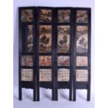 A GOOD 19TH CENTURY CHINESE HARDWOOD FOUR FOLD SCREEN inset with painted marble panels of figures