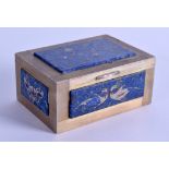 A RARE ART DECO EUROPEAN SILVER AND LAPIS LAZULI RECTANGULAR BOX decorated with birds and various