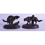 A VERY RARE PAIR OF ANTIQUE EUROPEAN BRONZE FIGURES OF HOUNDS unusually modelled performing acts