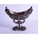 A 19TH CENTURY CONTINENTAL SILVER PLATED BOAT SHAPED CENTRE PIECE decorated with mask heads and