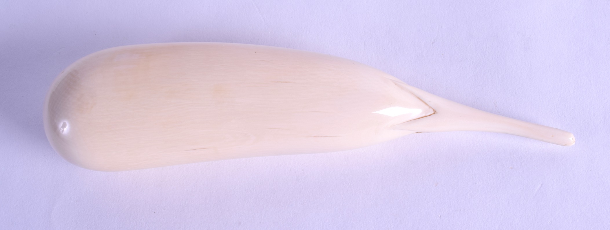 A GOOD 19TH CENTURY JAPANESE MEIJI PERIOD CARVED IVORY AUBERGINE of naturalistic form. 19 cm long.