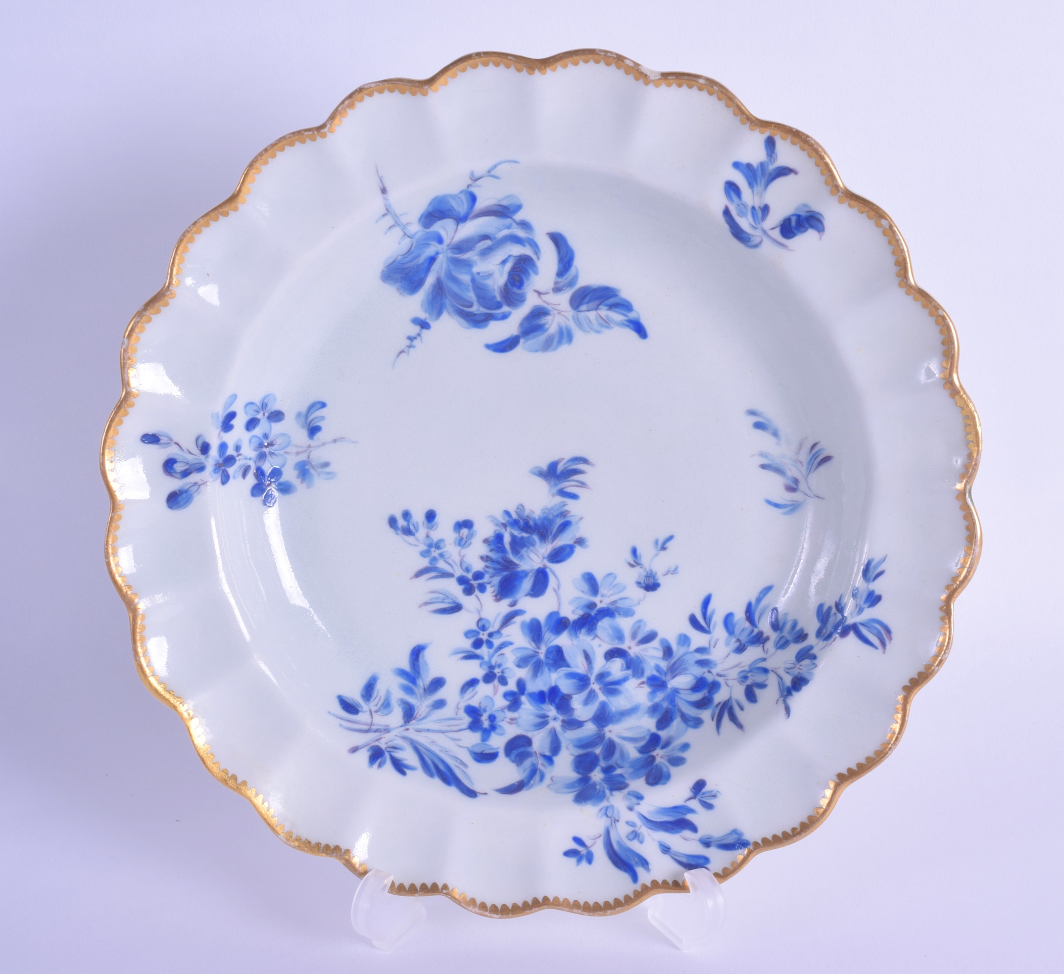 18th c. Worcester dry blue decorated plate superbly painted by James Giles in his London workshop,