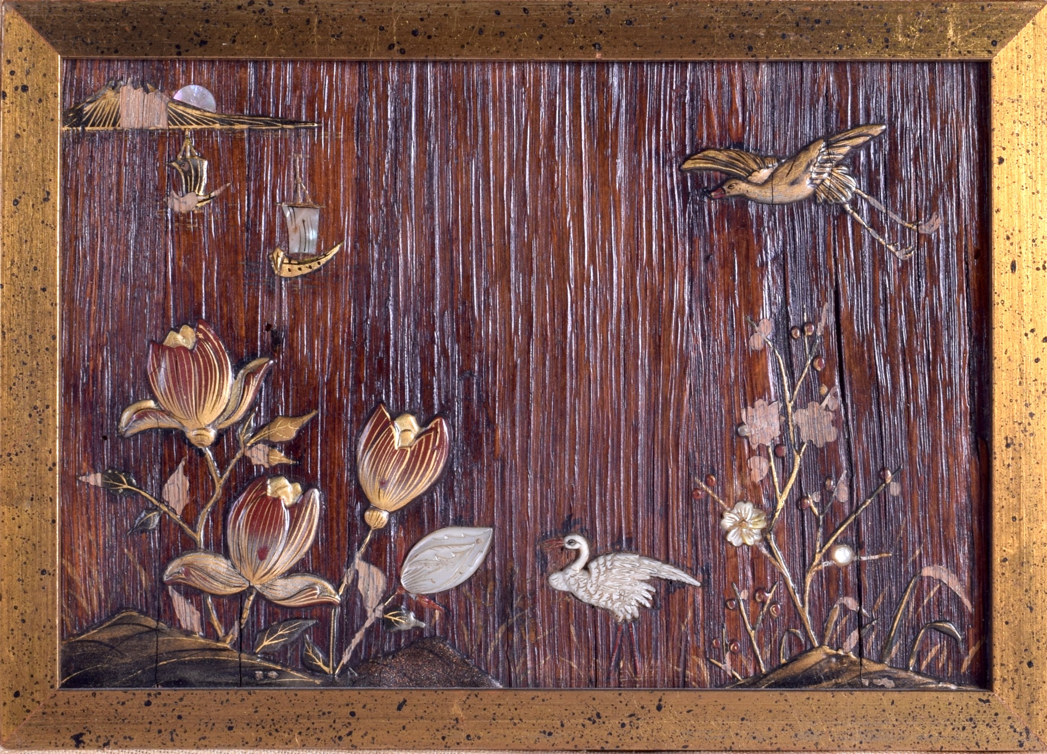 A SET OF THREE LATE 19TH CENTURY JAPANESE MEIJI PERIOD LACQUERED BAMBOO PANELS decorated with - Image 2 of 3