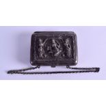 A 19TH CENTURY INDIAN SILVER PURSE decorated in relief with buddhistic figures. 3.75 oz. 8.75 cm