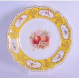 Royal Worcester fine plate painted with fruit unusually including a pineapple, signed Ricketts under