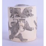 A 19TH CENTURY JAPANESE MEIJI PERIOD CARVED IVORY VASE AND COVER decorate with apes in various
