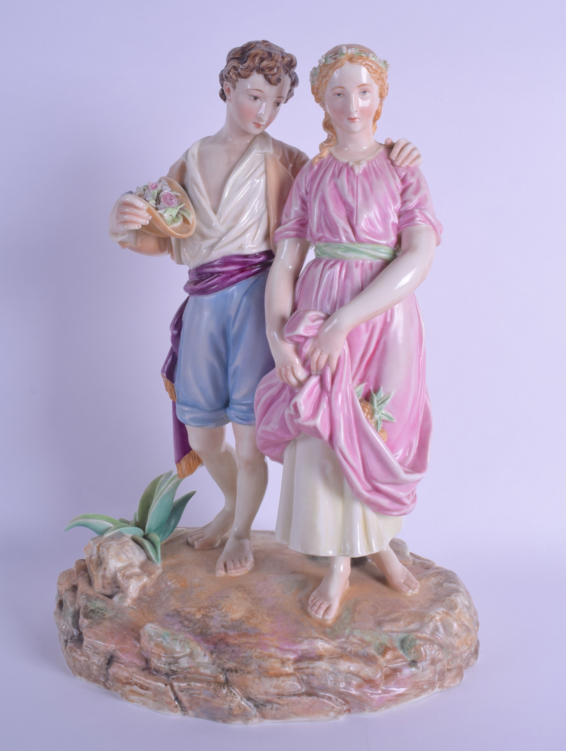 Royal Worcester fine large group of Paul and Virginia painted in Raphaelesque colours date code