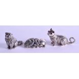 THREE NOVELTY SILVER GEM SET CATS. (3)