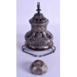 AN 18TH CENTURY CONTINENTAL SILVER SANCTUARY LAMP decorated with an openwork body of flowers and