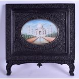 A LARGE 19TH CENTURY ANGLO INDIAN CASED IVORY PORTRAIT MINIATURE depicting the Taj Mahal, within a