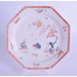 18th c. Bow octagonal plate painted with the Two Quail pattern. 18cm Wide