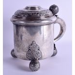 A LARGE 18TH/19TH CENTURY SWEDISH SCANDANAVIAN SILVER STEIN the top inset with a coin dated 1718,