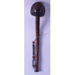 A GOOD 19TH CENTURY FIJIAN ULA DRISIA THROWING CLUB with large terminal and shell mounts to