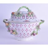 18th Derby very rare patch marked floral encrusted tureen and cover painted with moths and