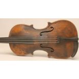 A GERMAN VIOLIN, late 19th century, with two piece back, notched sound holes and box turners,