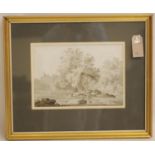 ENGLISH SCHOOL (Early 19th Century), Riverscene, watercolour en grisaille, unsigned, 8" x 11 1/2",