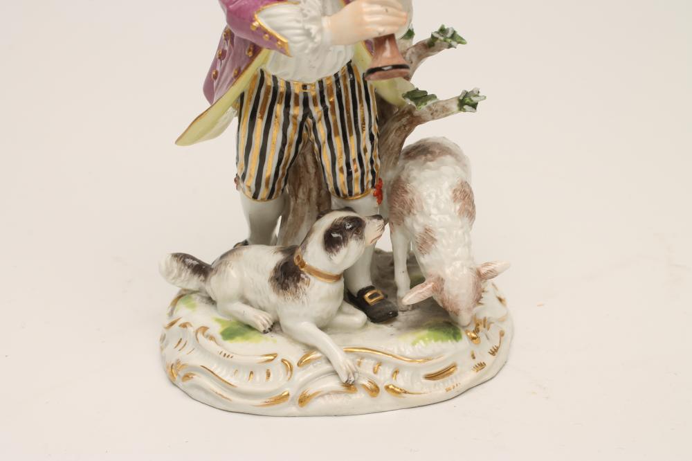 A MEISSEN PORCELAIN FIGURE, late 19th century, modelled as a young man wearing a be-ribboned black - Image 2 of 4