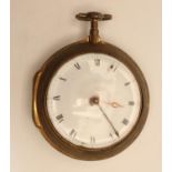A LATE GEORGE III GILT METAL PAIR CASED VERGE POCKET WATCH, the white enamel dial with black Roman