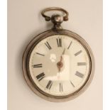 A GEORGE III SILVER PAIR CASED POCKET WATCH, the ivory enamel dial with black Roman numerals, the