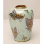 A WEDGWOOD 'BUTTERFLY LUSTRE' VASE, 1920's, of ovoid form, printed with butterflies in pastel shades