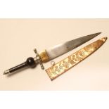 A SPANISH PLUG BAYONET, late 18th/early 19th century, with 9" blade double edged at the tip, brass