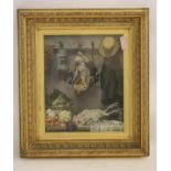 ENGLISH SCHOOL (Late 19th Century), Still Life with Chickens, Fruit, Lantern and Coat, oil on